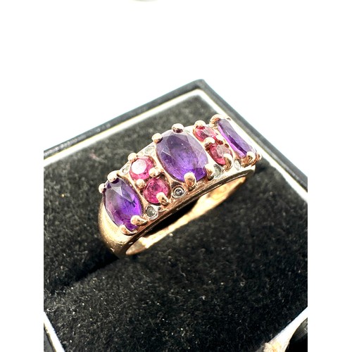 48 - 9ct Gold Diamond, Amethyst & Tourmaline Dress Ring (3.2g)