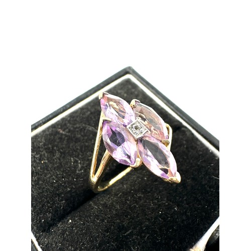 61 - 9ct Gold Diamond & Amethyst Cluster Ring (2.4g)