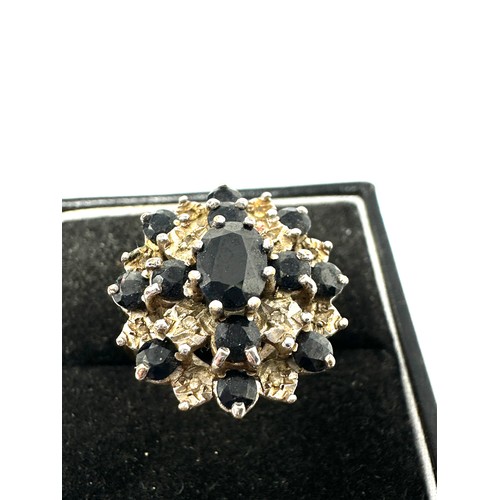 64 - 9ct Gold Diamond & Sapphire Cluster Cocktail Ring (5.3g)