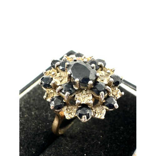 64 - 9ct Gold Diamond & Sapphire Cluster Cocktail Ring (5.3g)