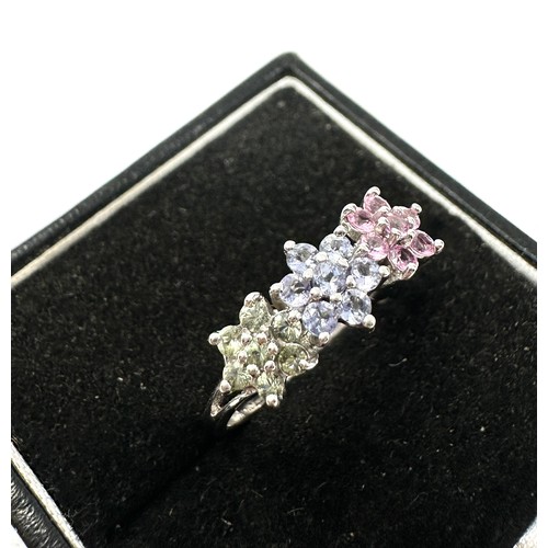 59 - 9ct White Gold Pink Sapphire, Tanzanite & Green Gemstone  Ring (2g)