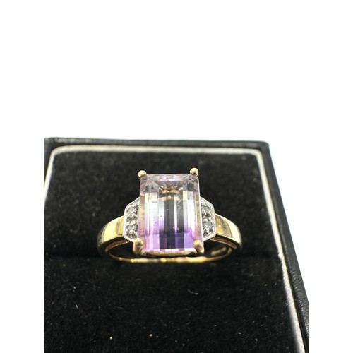 62 - 9ct Gold Amethyst & diamond Ring  (2.9g)