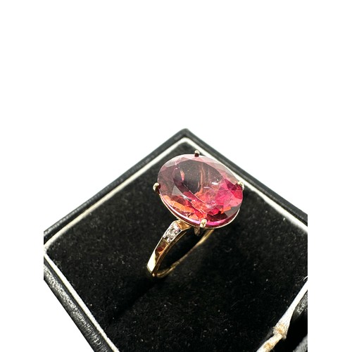 67 - 9ct Gold  Red Topaz  Ring With Diamond Set Shoulders (2.5g)