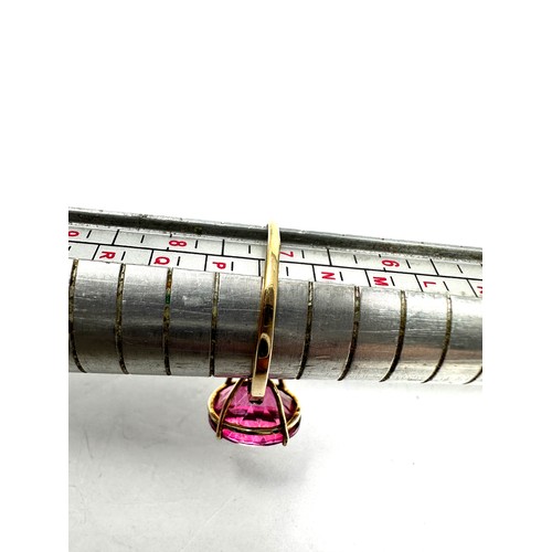 67 - 9ct Gold  Red Topaz  Ring With Diamond Set Shoulders (2.5g)