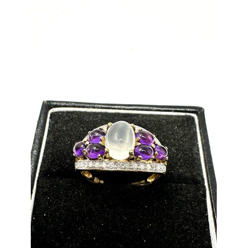 75 - 9ct Gold Diamond, Amethyst & White Chalcedony Dress Ring (3.3g)