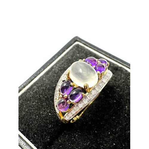 75 - 9ct Gold Diamond, Amethyst & White Chalcedony Dress Ring (3.3g)