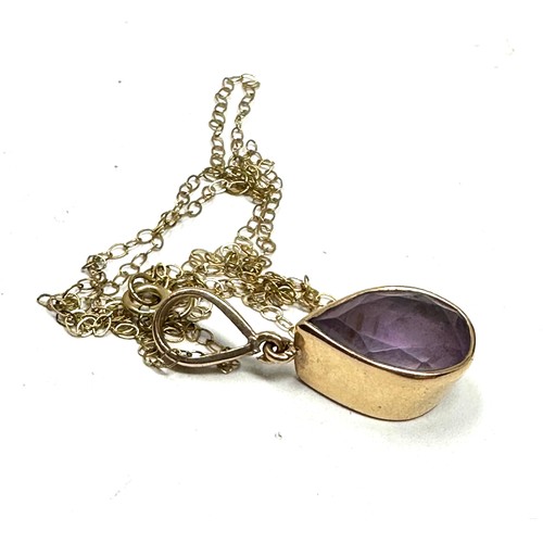 45 - 9ct Gold Amethyst  Drop Pendant Necklace (3.3g)