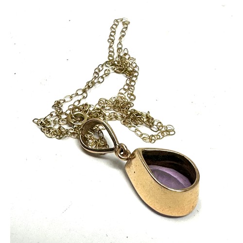 45 - 9ct Gold Amethyst  Drop Pendant Necklace (3.3g)