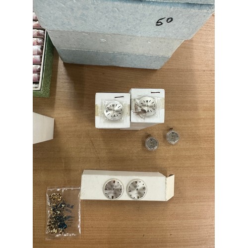 606 - Large selection of watch spares including Swiss movements for gents and ladies watches and watch cas... 