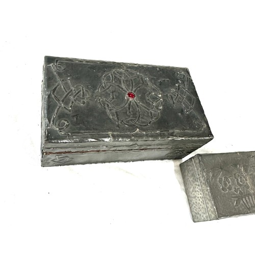 40 - 2 Arts and Crafts pewter lined boxes, possibly jewellery boxes, largest measures approximately  Widt... 