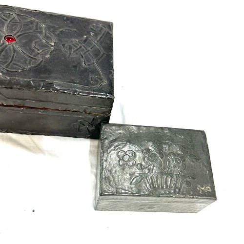 40 - 2 Arts and Crafts pewter lined boxes, possibly jewellery boxes, largest measures approximately  Widt... 