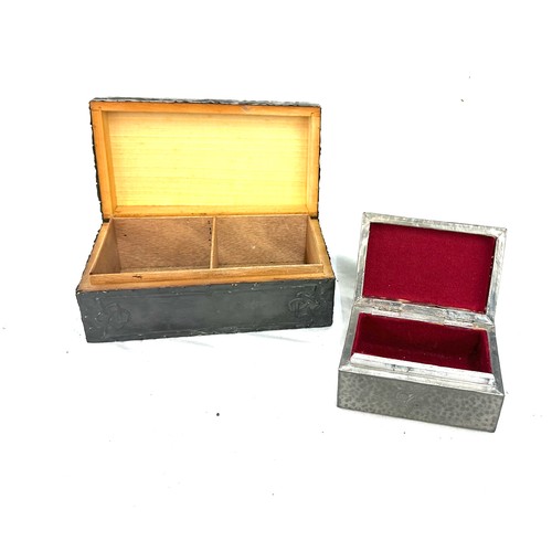 40 - 2 Arts and Crafts pewter lined boxes, possibly jewellery boxes, largest measures approximately  Widt... 