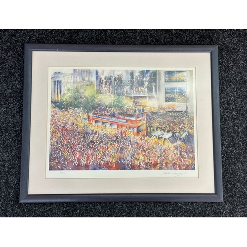 255 - Limited edition (72/700) J Arnott 1999 Manchester Pride parade with red double decker bus, Pencil si... 