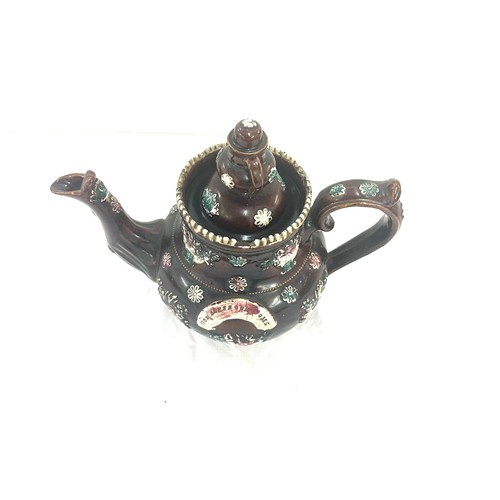 44 - Large bargeware teapot, approximate overall height 11 inches