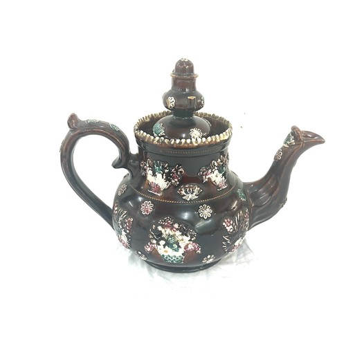 44 - Large bargeware teapot, approximate overall height 11 inches