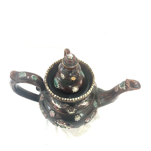 44 - Large bargeware teapot, approximate overall height 11 inches