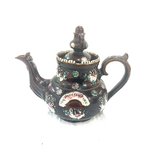 44 - Large bargeware teapot, approximate overall height 11 inches