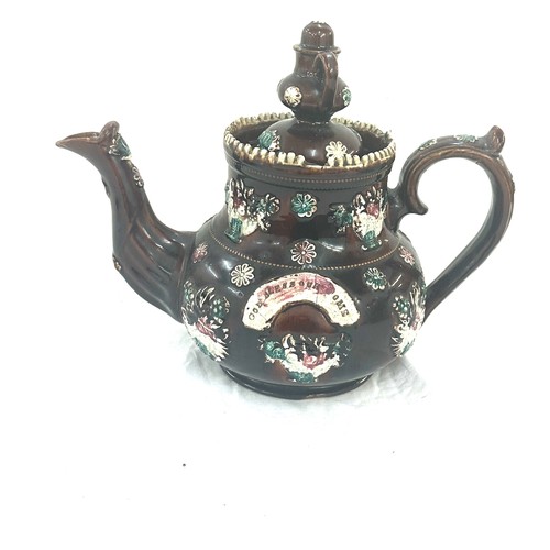 44 - Large bargeware teapot, approximate overall height 11 inches