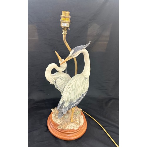 257 - Signed heron base table lamp height 22 inches tall