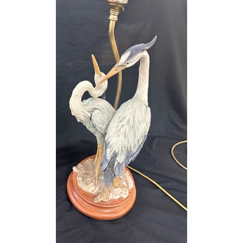 257 - Signed heron base table lamp height 22 inches tall