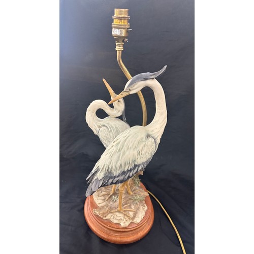 257 - Signed heron base table lamp height 22 inches tall