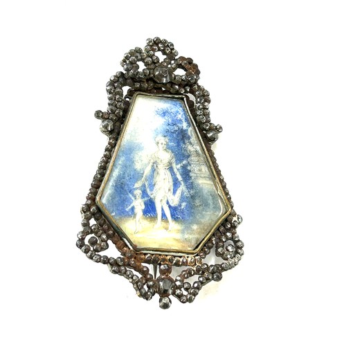 580 - Antique Georgian cut steel brooch containing a miniature under glass