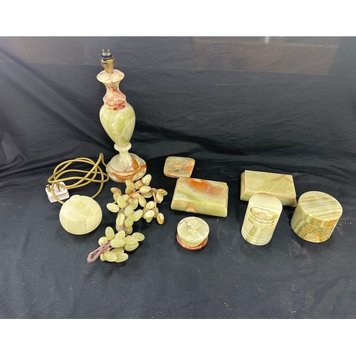 167 - Large selection of onyx items includes lamp etc