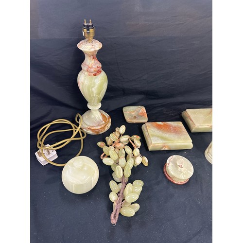 167 - Large selection of onyx items includes lamp etc