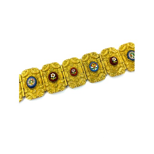 577 - Antique 19th century micro mosaic bracelet in gilt metal