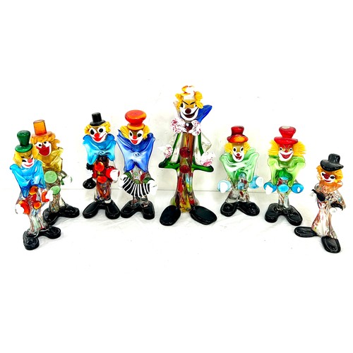 126 - Selection of 8 vintage Murano glass Clowns, all with small damage, tallest measures 12 inches 12 inc... 