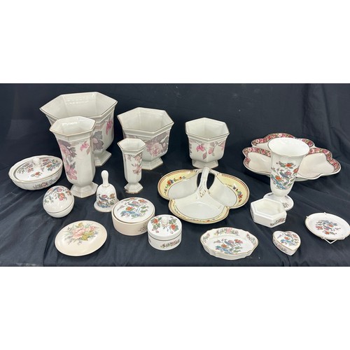 166 - Large selection of assorted pottery includes Wedgwood, vases, trinkets etc