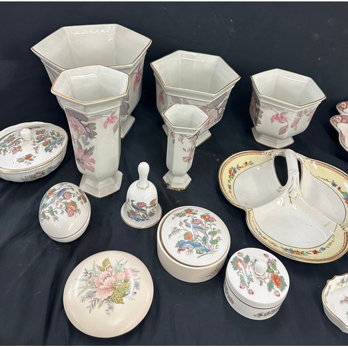 166 - Large selection of assorted pottery includes Wedgwood, vases, trinkets etc