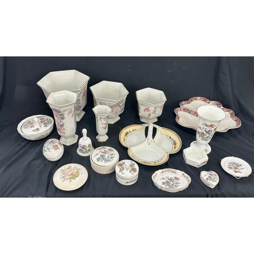 166 - Large selection of assorted pottery includes Wedgwood, vases, trinkets etc