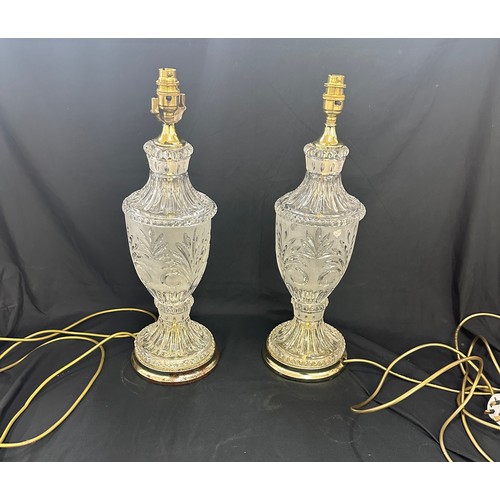 20 - Pair of glass crystal style lamps measures approx 20 inches tall, untested