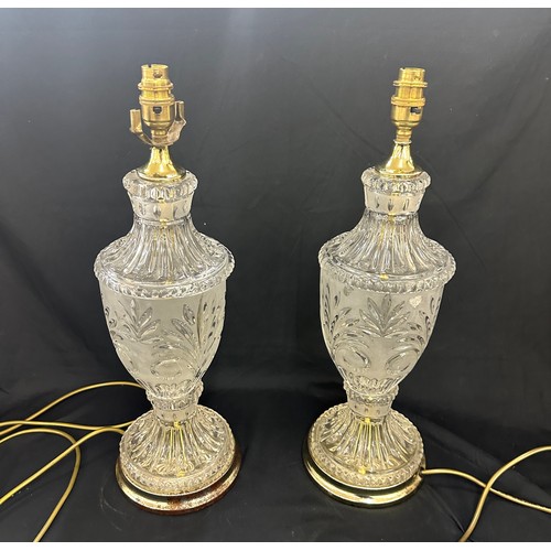 20 - Pair of glass crystal style lamps measures approx 20 inches tall, untested