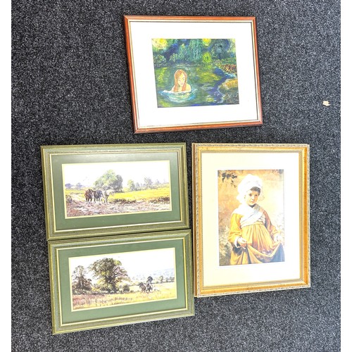 285 - 4 Framed pictures and prints, signed 20.5 inches wide 25 inches tall