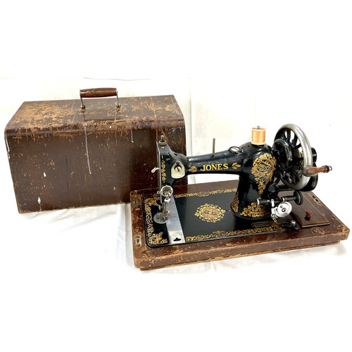 176 - Cased vintage Jones sewing machine, untested