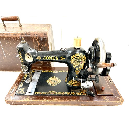 176 - Cased vintage Jones sewing machine, untested