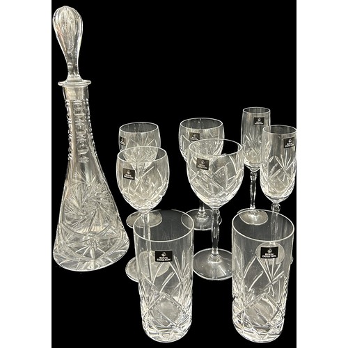 140 - Selection of Royal Doulton drinking glasses together with a cut glass tall decanter with stopper, he... 