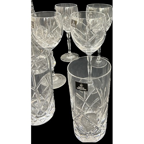 140 - Selection of Royal Doulton drinking glasses together with a cut glass tall decanter with stopper, he... 