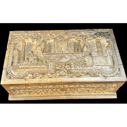 55 - Antique Anglo Indian Sandalwood box / casket, approximate measurements: Height 6cm, 17.5cm, Width 10... 