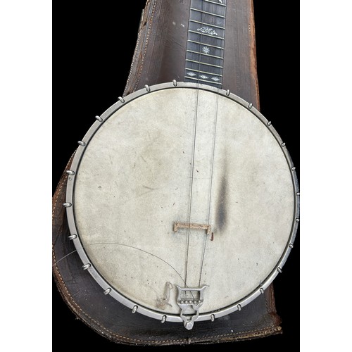 258 - Antique Clifford Essex 5 string Banjo in leather case