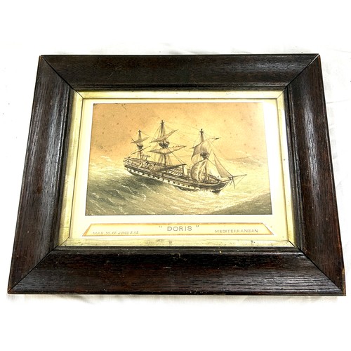 45 - Original watercolour within oak frame of 'Doris' British naval warship dated March 30th 1862, approx... 