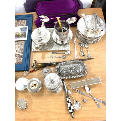 249 - Large selection of silver plate items to include binoculars, pictures etc