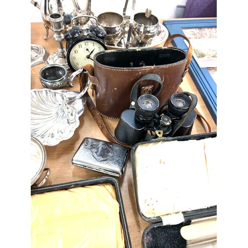 249 - Large selection of silver plate items to include binoculars, pictures etc