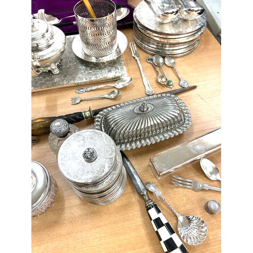 249 - Large selection of silver plate items to include binoculars, pictures etc