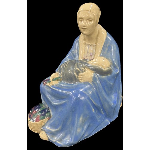 609 - Carter Stabler Adams CSA Poole pottery lavender figure by Phoebe Stabler, the seated woman wearing h... 