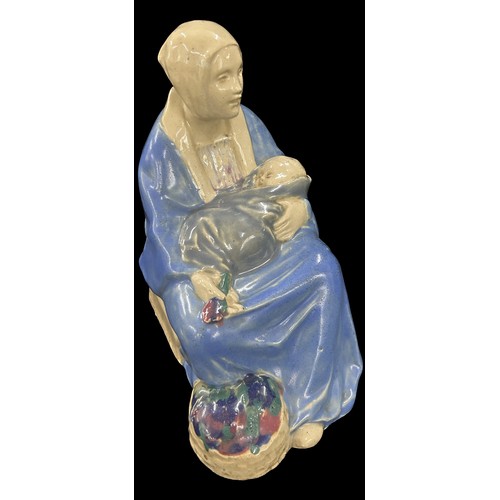 609 - Carter Stabler Adams CSA Poole pottery lavender figure by Phoebe Stabler, the seated woman wearing h... 