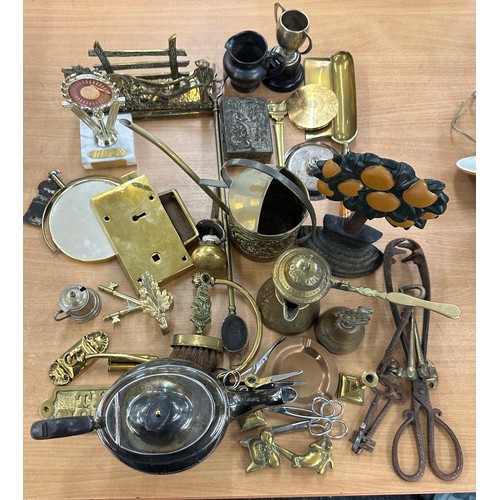 56 - Selection vintage metalware to include miniatures, trophies, trinkets, teapot,  brass lock etc