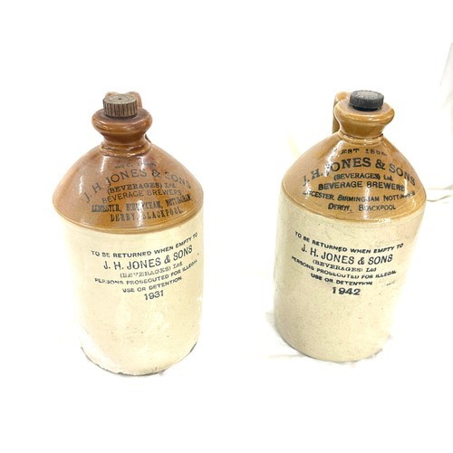 64 - J H Jones & Sons stoneware Beverage bottles with stopppers, Pearsons & Co, approximate height 11.5 i... 